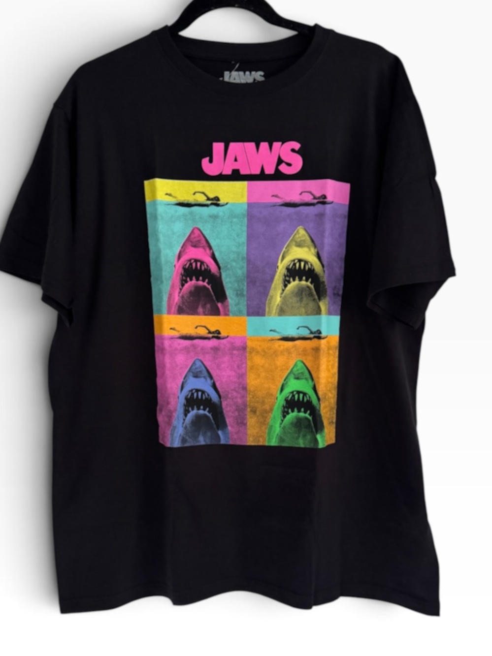 JAWS Movie Graphic Tee Black - Retro Andy Warhol Pop Art Shark Poster T-Shirt L